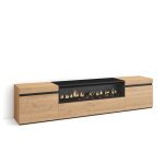Meuble tv effet bois de chne 200x35x45 chemine effet feu