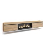 Meuble tv effet bois de chêne 288x35x45cm cheminée effet feu xxl Meuble tv effet bois de chêne 288x35x45cm cheminée effet feu xxl