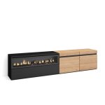 Meuble tv effet bois chêne et noir 200x35x45cm cheminée effet feu Meuble tv effet bois chêne et noir 200x35x45cm cheminée effet feu