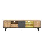 Meuble tv effet bois et gris avec led cloison en verre Meuble tv effet bois et gris avec led cloison en verre