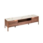 Meuble tv effet bois noyer et porcelaine blanc Meuble tv effet bois noyer et porcelaine blanc