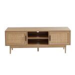 Meuble tv effet chêne et cannage rotin 130cm Meuble tv effet chêne et cannage rotin 130cm