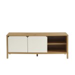Meuble tv effet chêne et portes blanches 140cm Meuble tv effet chêne et portes blanches 140cm