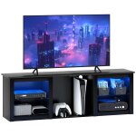 Meuble tv avec tagres en verre rglables bois noir