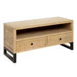 Meuble tv industriel 1 niche 2 tiroirs en bois recyclé l120cm Meuble tv industriel 1 niche 2 tiroirs en bois recyclé l120cm