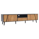 Meuble tv industriel en bois et mtal noir avec niches et tiroir