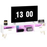 Meuble tv led rgb de 16 couleurs 2 tiroirs étagère ouverte mdf blanc Meuble tv led rgb de 16 couleurs 2 tiroirs étagère ouverte mdf blanc