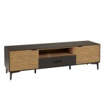 Meuble tv marron, noir 2 p. 1 tiroir 1 niche pin pieds mtal
