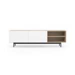 Meuble tv en mélaminé chêne clair et blanc pieds graphite 52x180x44 cm Meuble tv en mélaminé chêne clair et blanc pieds graphite 52x180x44 cm