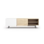 Meuble tv en mélaminé chêne clair et blanc pieds graphite 54x180x44 Meuble tv en mélaminé chêne clair et blanc pieds graphite 54x180x44