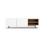 Meuble tv en mélaminé chêne clair et blanc pieds graphite 54x180x44 Meuble tv en mélaminé chêne clair et blanc pieds graphite 54x180x44
