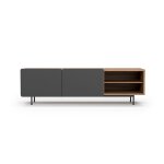 Meuble tv en mélaminé noyer et graphite pieds graphite 54x180x44 cm Meuble tv en mélaminé noyer et graphite pieds graphite 54x180x44 cm