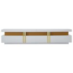 Meuble tv moderne blanc dor effet marbre avec trois tiroirs 200x40x42