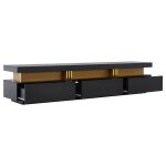 Meuble tv moderne noir dor effet marbre avec trois tiroirs