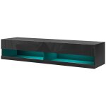 Meuble tv mural led flottant - 2 portes battantes