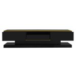 Meuble tv noir laqu clairage led et accents dors