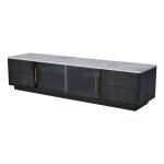Meuble tv plateau gris portes glissantes en verre et 4 tiroirs l160cm Meuble tv plateau gris portes glissantes en verre et 4 tiroirs l160cm