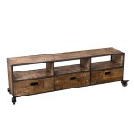 Meuble tv roulettes 3 tiroirs 3 niches en teck recycl mtal noir