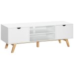 Meuble tv style scandinave 2 portes 2 niches blanc bois hévéa Meuble tv style scandinave 2 portes 2 niches blanc bois hévéa