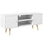 Meuble tv style scandinave 2 portes 2 niches bois pin panneaux blanc Meuble tv style scandinave 2 portes 2 niches bois pin panneaux blanc