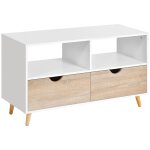 Meuble tv style scandinave 2 tiroirs aspect ch�ne clair blanc