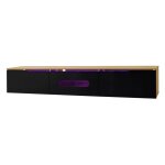 Meuble tv suspendu effet bois et portes laqués noir avec led Meuble tv suspendu effet bois et portes laqués noir avec led