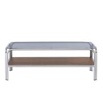 Meuble tv verre trempé placage noyer structure en chrome Meuble tv verre trempé placage noyer structure en chrome