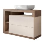Meuble vasque 110cm 2 tiroirs beige laqu et aspect bois finition mer