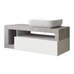 Meuble vasque 110cm suspendu 1 tiroirs blanc laqu et aspect aspect b