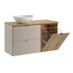 Meuble vasque 2 tiroirs panier  linge stratifis beige