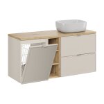 Meuble vasque 3 niches panier  linge stratifis beige