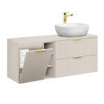 Meuble vasque 3 niches panier à linge stratifiés beige Meuble vasque 3 niches panier à linge stratifiés beige