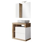 Meuble vasque 78cm + miroir blanc et aspect bois finition cadiz