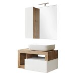 Meuble vasque 78cm suspendu + miroir blanc et aspect bois finition ca