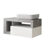 Meuble vasque 92cm suspendu 1 tiroirs blanc laqu et aspect bton
