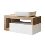 Meuble vasque 92cm suspendu 1 tiroirs blanc laqu et aspect bois fini