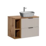 Meuble vasque effet pierre stratifis beige
