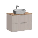 Meuble vasque effet pierre stratifis beige
