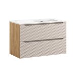 Meuble vasque encastre droite 90cm stratifis beige