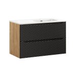 Meuble vasque encastre droite 90cm stratifis noir et beige
