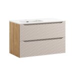Meuble vasque encastre gauche 90cm stratifis beige