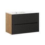 Meuble vasque encastre gauche 90cm stratifis noir et beige
