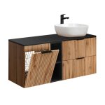 Meuble vasque panier à linge stratifiés beige et noir Meuble vasque panier à linge stratifiés beige et noir