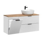 Meuble vasque panier à linge stratifiés blanc et beige Meuble vasque panier à linge stratifiés blanc et beige
