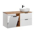 Meuble vasque panier à linge stratifiés blanc et beige Meuble vasque panier à linge stratifiés blanc et beige