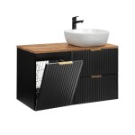 Meuble vasque panier à linge stratifiés noir et beige Meuble vasque panier à linge stratifiés noir et beige