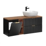 Meuble vasque panier à linge stratifiés noir et beige Meuble vasque panier à linge stratifiés noir et beige