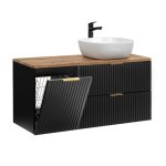 Meuble vasque panier à linge stratifiés noir et beige Meuble vasque panier à linge stratifiés noir et beige