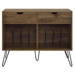 Meuble  vinyles avec 2 tiroirs en effet noyer