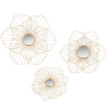 Miroirs fleurs en mtal dor (x3)